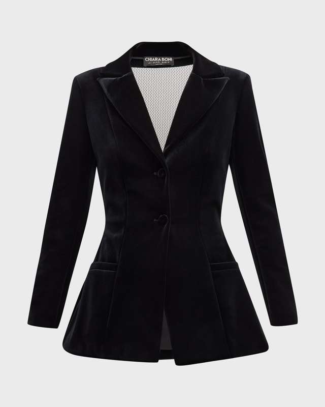 Valona Single-Breasted Velvet & Lace Jacket